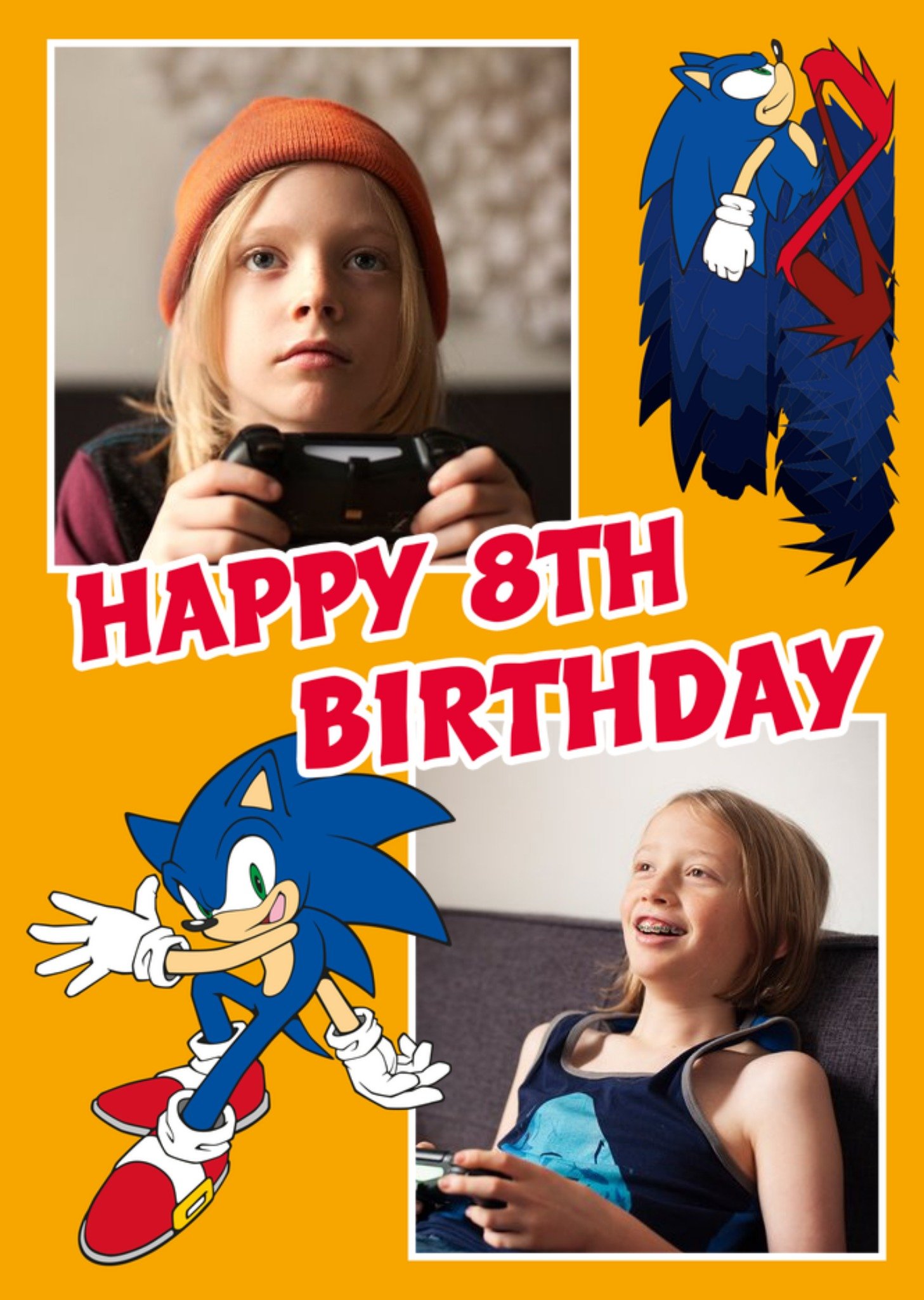 Moonpig Sega Sonic Happy 8th Birthday Photo Upload Card