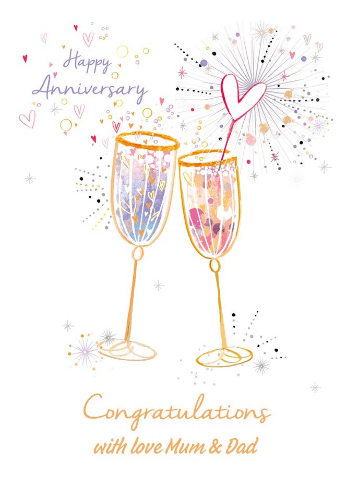 Moonpig Happy Anniversary Congratulations Champagne Glasses Sparkle Design Card From Mum And Dad