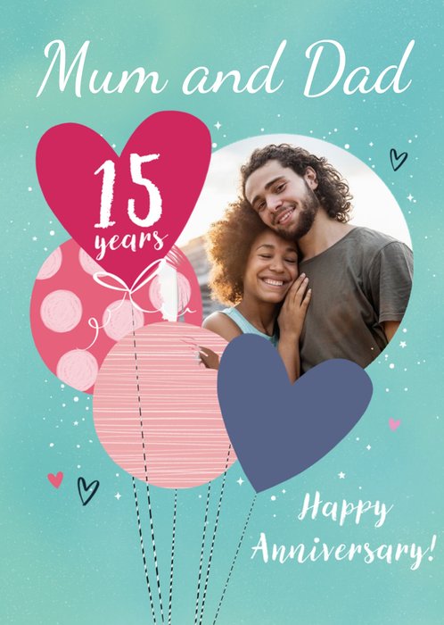 Colourful Balloon Photo Upload 15th Anniversary Card