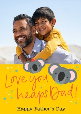Illustration Of Two Koalas On A Vibrant Yellow Background Photo Upload Father's Day Card