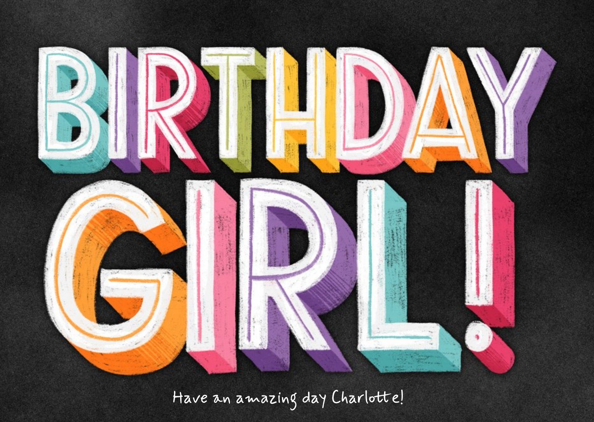 Moonpig Birthday Girl Chalkboard Chalk Lettering Typographic Birthday Card