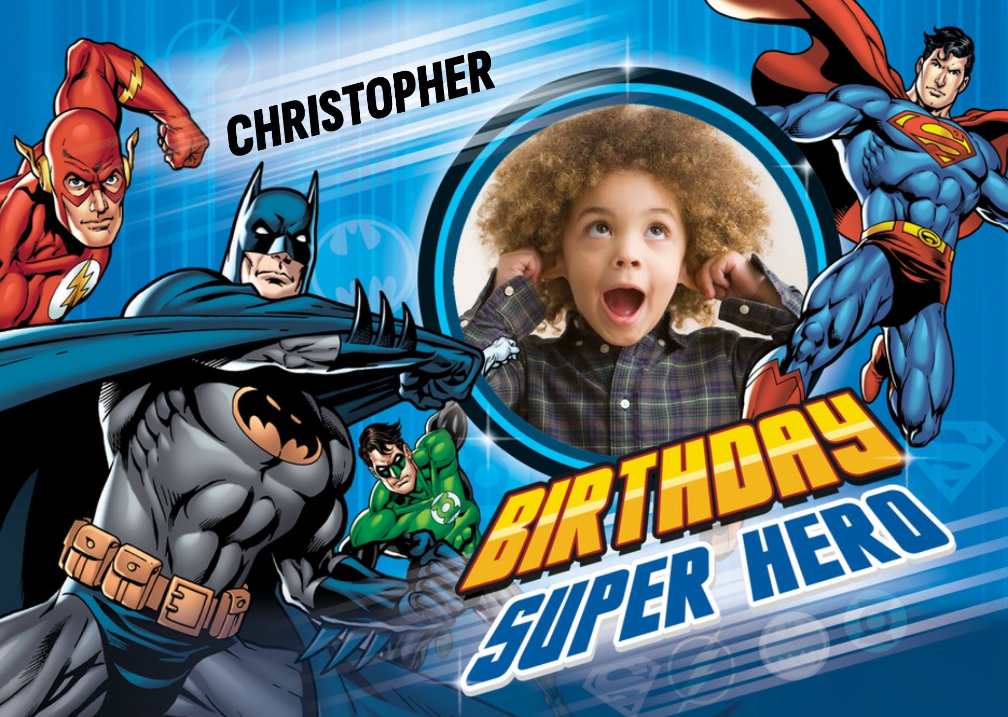 Other Justice League Batman Flash Superman Personalised Photo Upload Happy Birthday Card