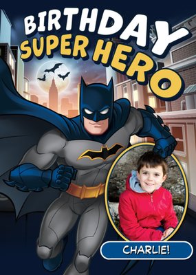 DC Super Friends Batman Illustrated Photo Upload Birthday card