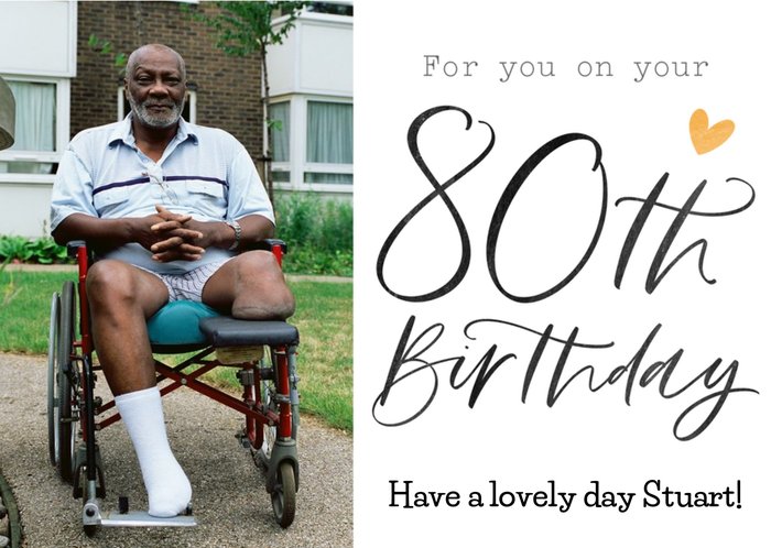 Typographic Calligraphy 80th Birthday Photo Upload Card