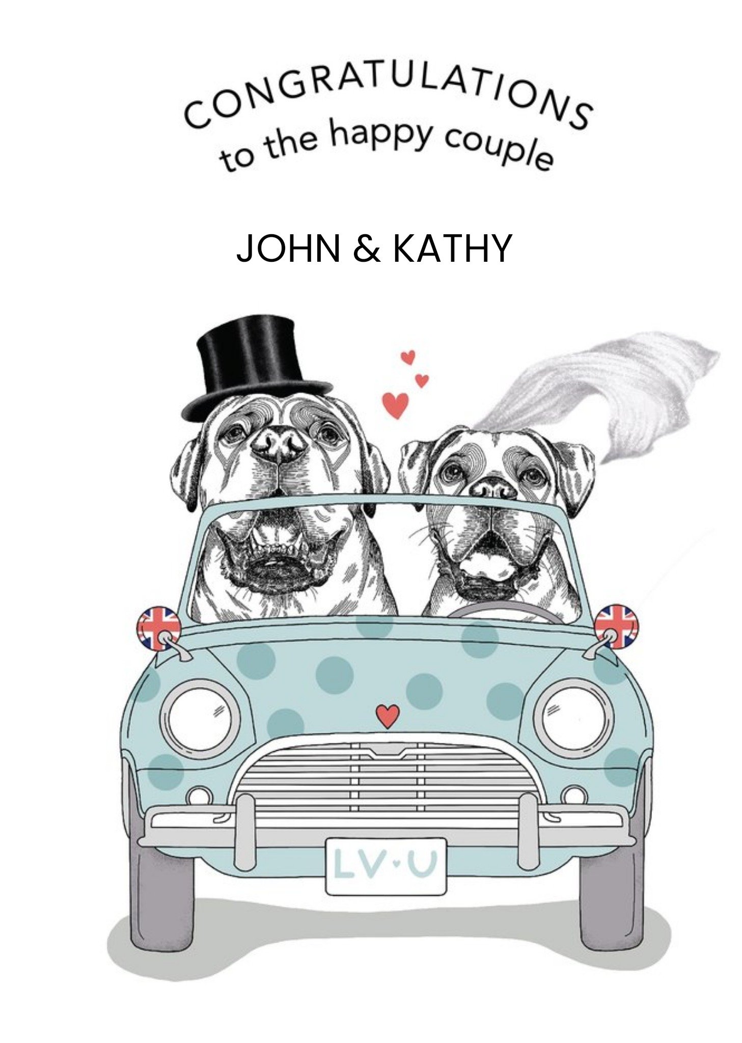Moonpig Dotty Dog Art Dogs Car Congratulations Wedding Card