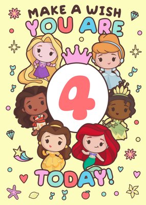 Disney Princess Make A Wish You Are 4 Today Cartoon Princess Illustrations Birthday Card