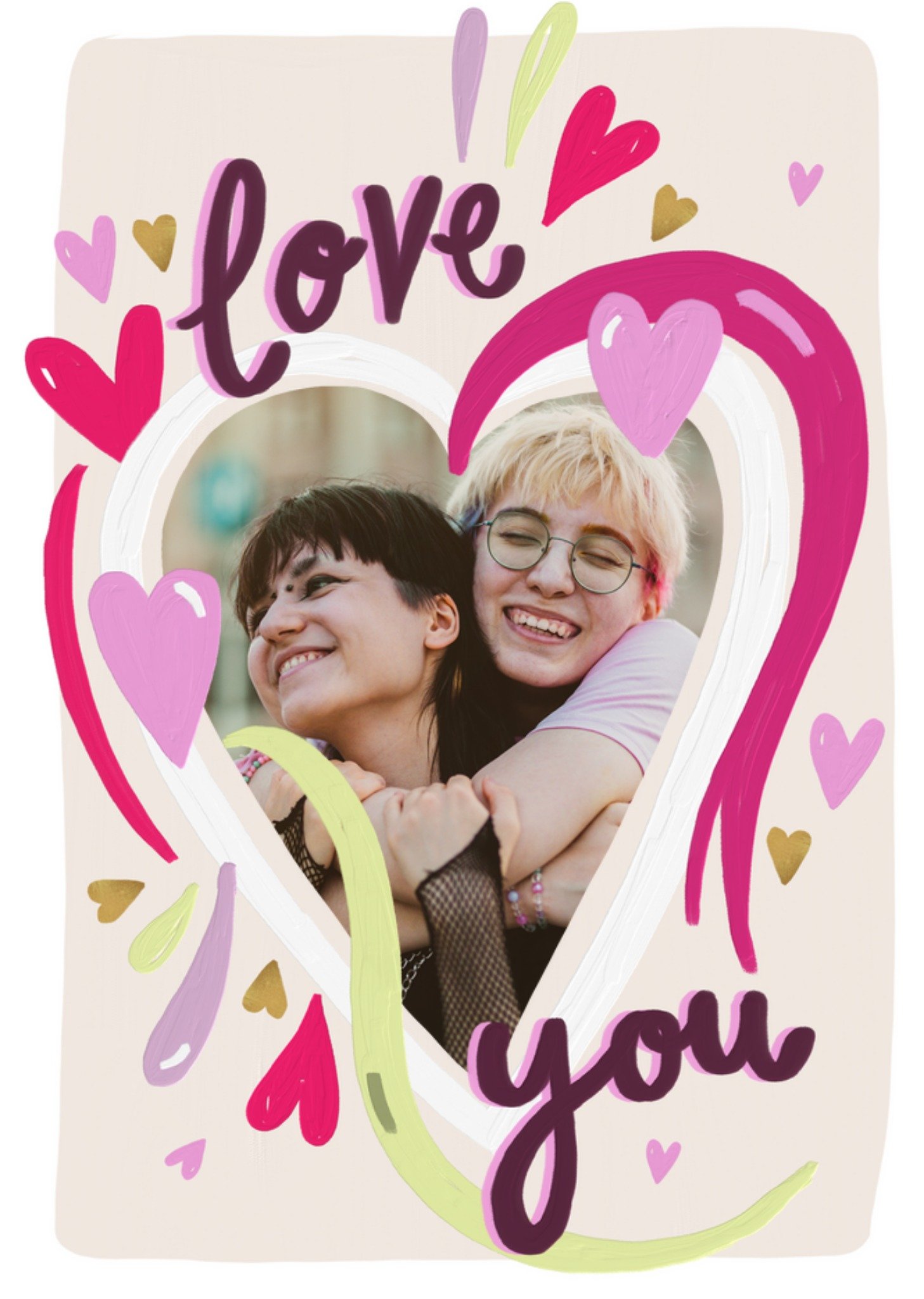 Moonpig Sweet Bold Love You Paint Strokes Love Hearts Photo Upload Valentine's Day Card, Large