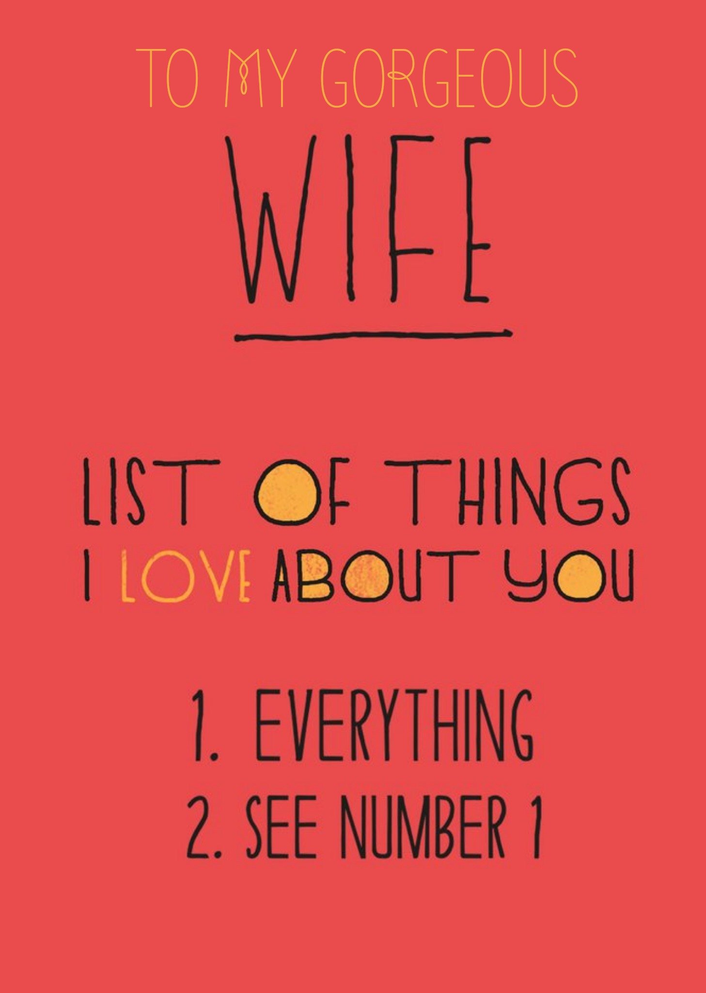 Moonpig Typographic List Of Things I Love About You Wife Birthday Card