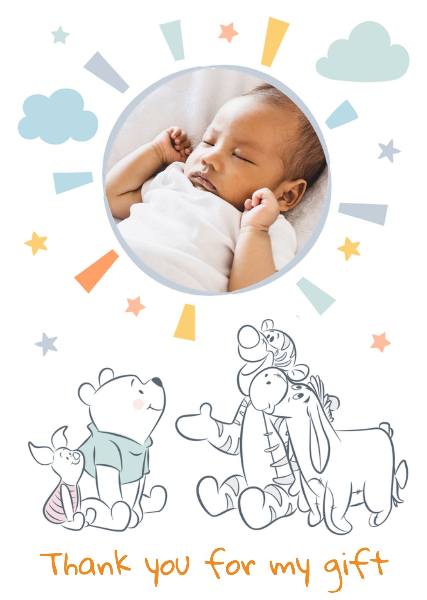 Winnie The Pooh Cute Disney New Baby Thank You For My Gift Photo Upload Card