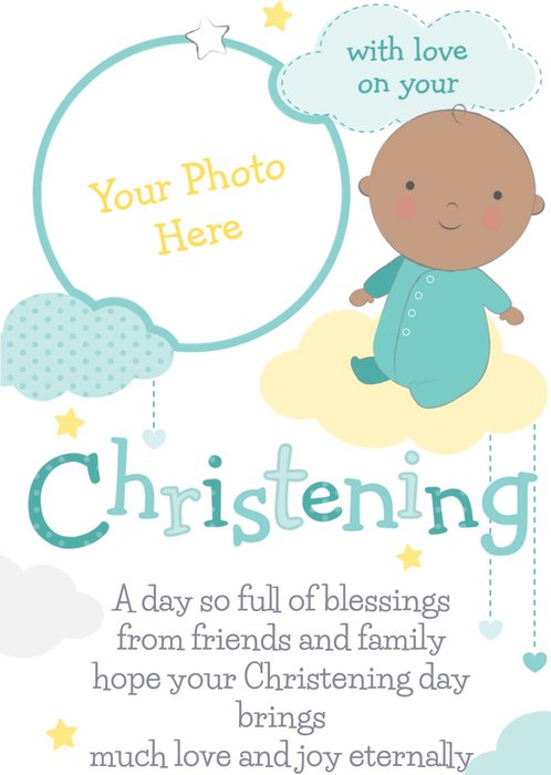 Baby In The Clouds Personalised Photo Upload Christening Card