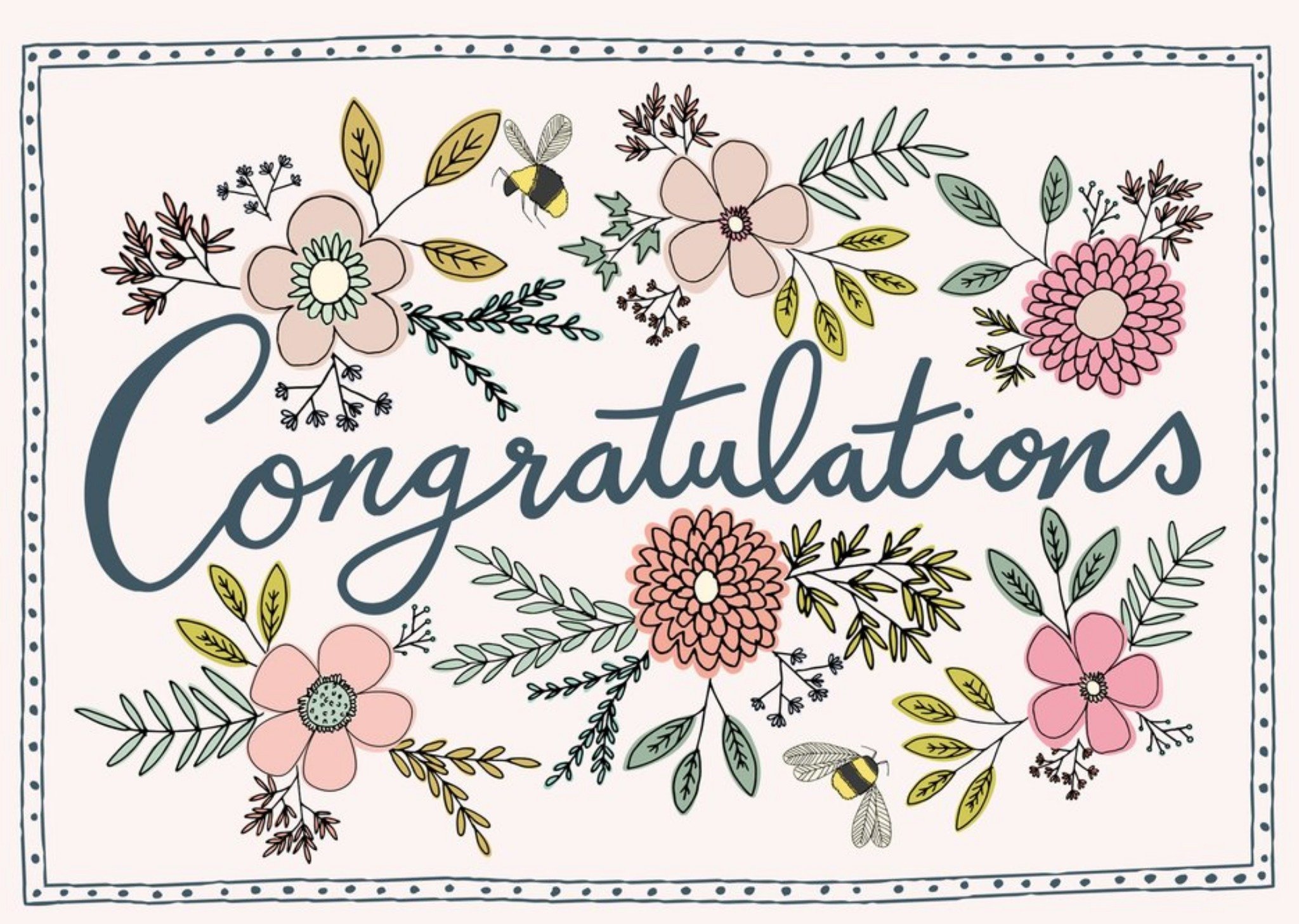 Moonpig Floral Illustration With Bees Congrats Card