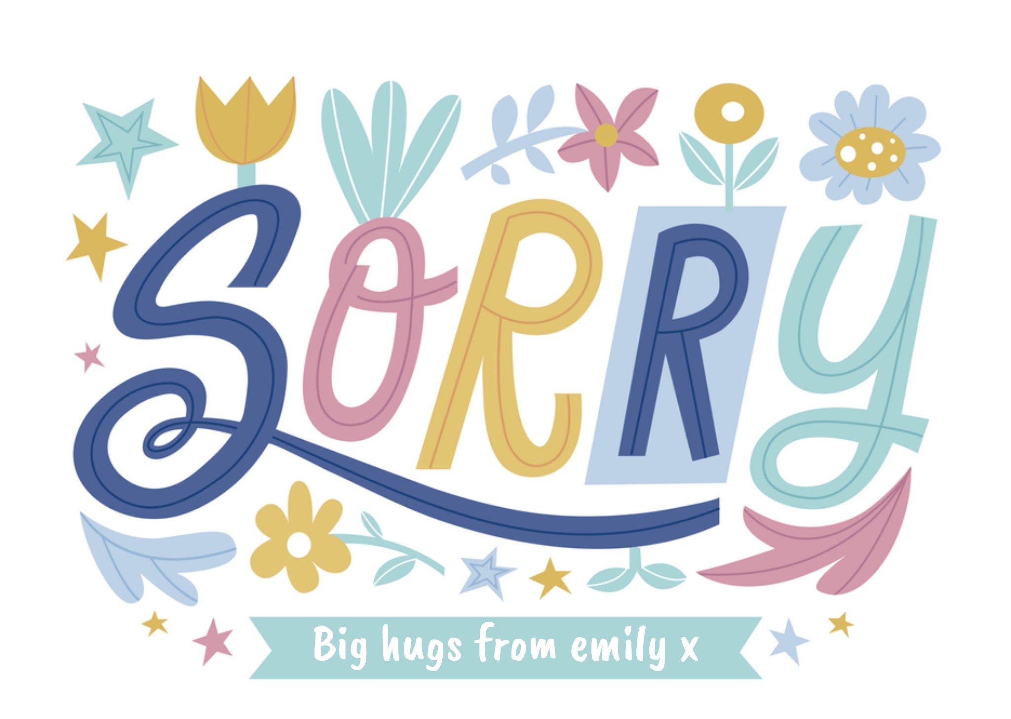 Moonpig Floral Illustrated Big Hugs Bold Typographic Sorry Card