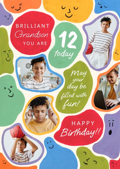 Brilliant Grandson 12 Today Bright Fun Photo Upload Birthday Card