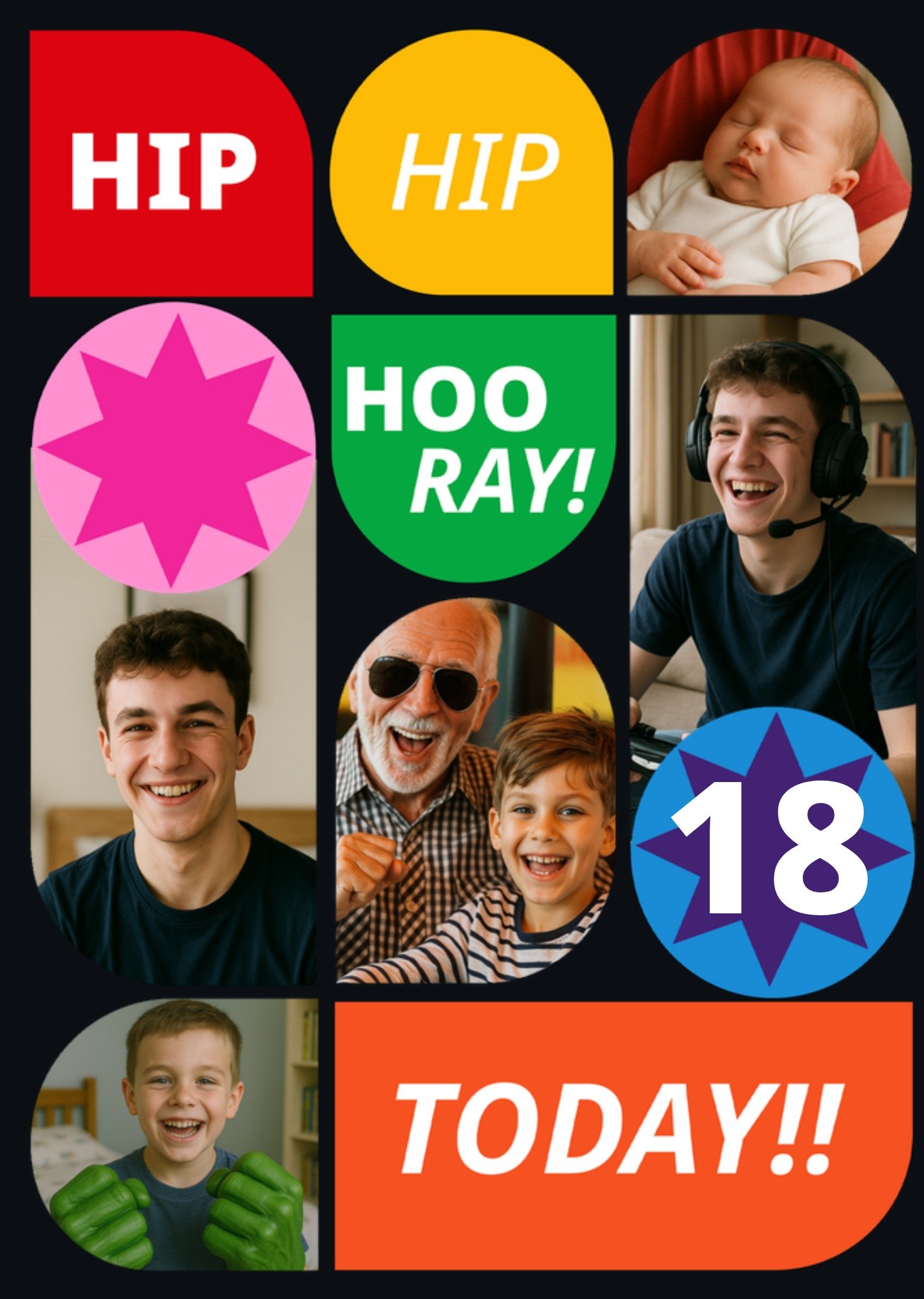 Moonpig Hip Hip Hooray 18 Today Photo Upload Birthday Card
