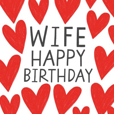 Heart Illustrated Happy Birthday Wife Card