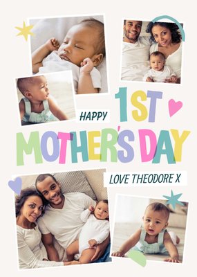 Collage Of Five Photo Frames With Colourful Typography 1st Mother's Day Photo Upload Card