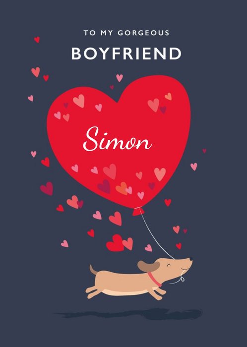 Cute Illustration Of A Dog Running With A Heart Shaped Balloon Boyfriend Valentine's Day Card