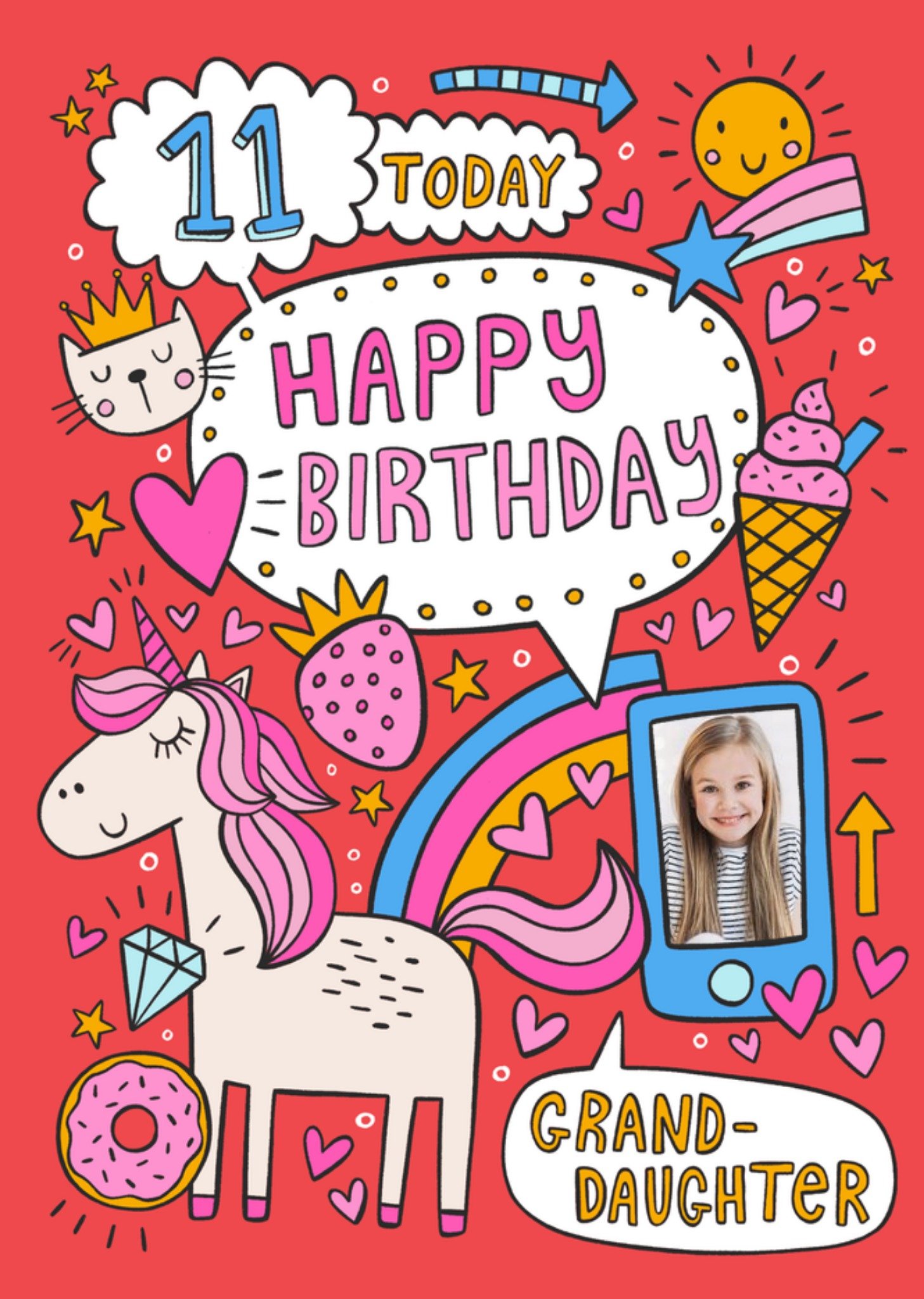 Moonpig 11 Today Happy Birthday Granddaughter Fun Doodle Photo Upload Card