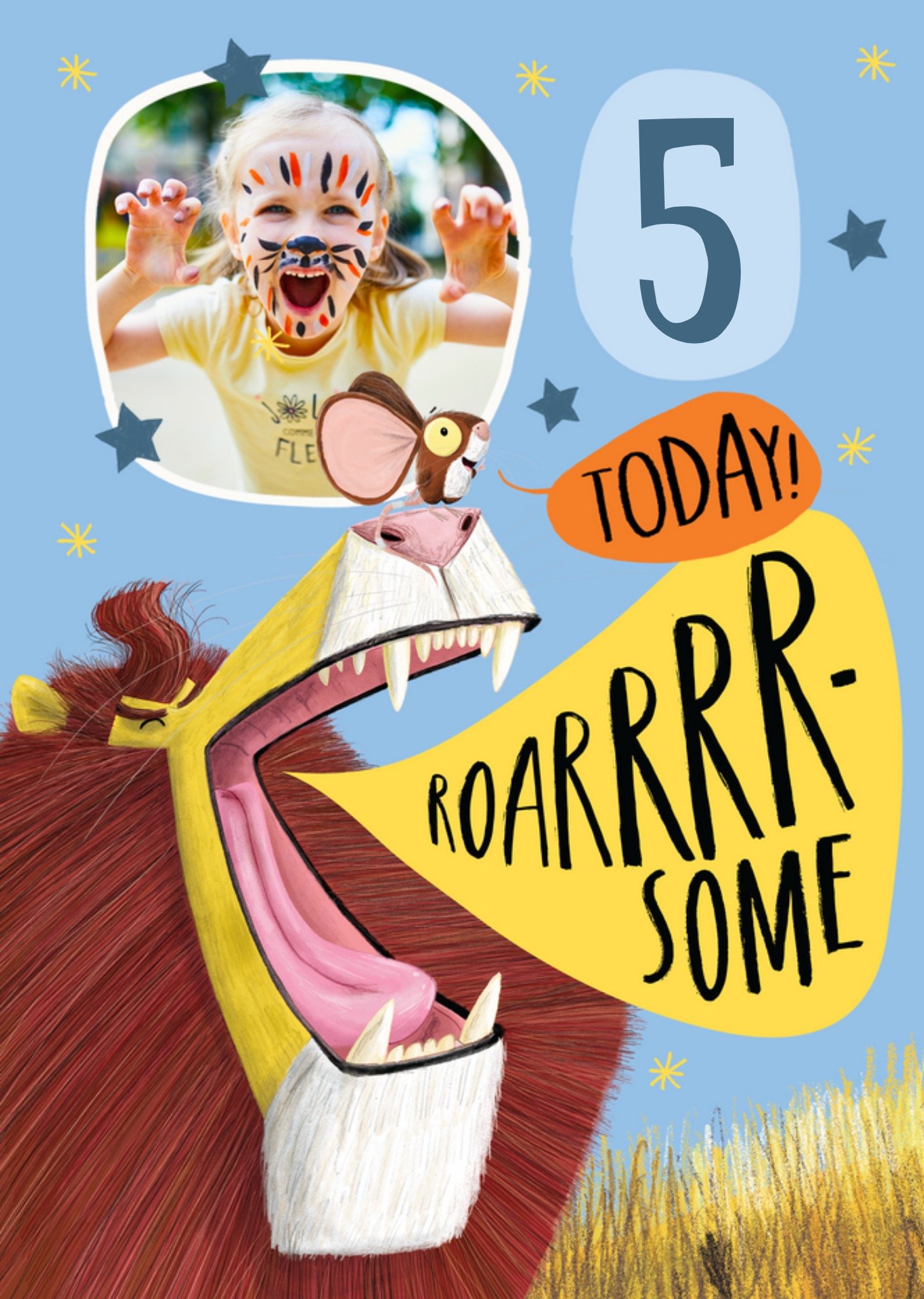 Moonpig Roarsome Illustrated 5 Today Photo Upload Birthday Card From The Lion Inside, Large