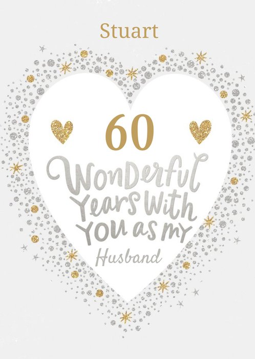 Typography In A Heart Shaped Frame Surrounded By Glittery Diamonds Sixtieth Wedding Anniversary Card