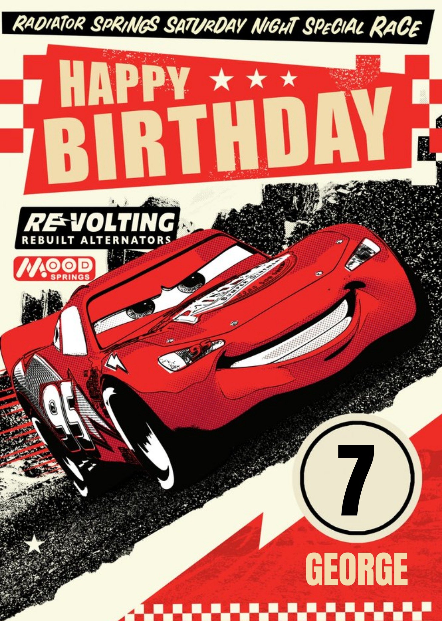 Disney Cars Racing On The Track Personalised Happy Birthday Card