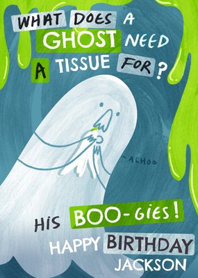 Gross Ghost Joke Tissue For His BooGies Illustrated Ghost Birthday Card