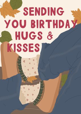 Sending You Birthday Hugs And Kisses Autumn Themed Card