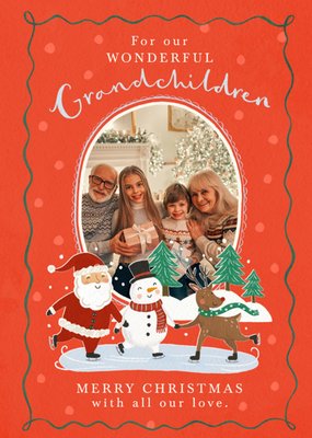 For Our Wonderful Grandchildren Illustrated Photo Upload Christmas Card