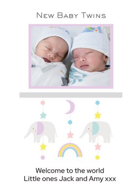 Illustrated Cute Mobile New Baby Twins Card 