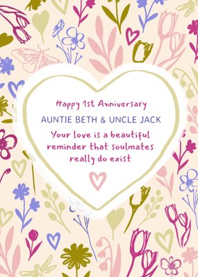 Auntie And Uncle 1st Anniversary Soulmates Illustrated Card