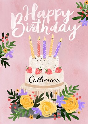 Illustrated Floral Cake Birthday Card