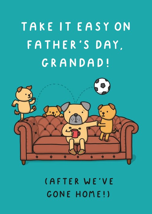 Illustration Of A Dog On A Sofa While Three Puppies Are Messing Around Grandad's Father's Day Card