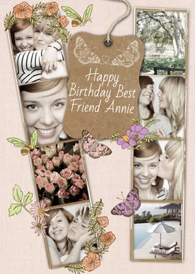 Butterflies Personalised Photo Strip Happy Birthday Card For Best Friend