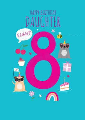 Happy Birthday Daughter Party Dogs 8th Birthday Card