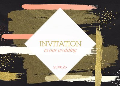 Metallic Bronze And Pink Brushstrokes Party Invitation