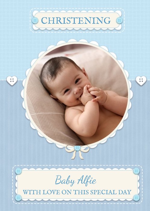 Boy's Christening Photo Upload Card