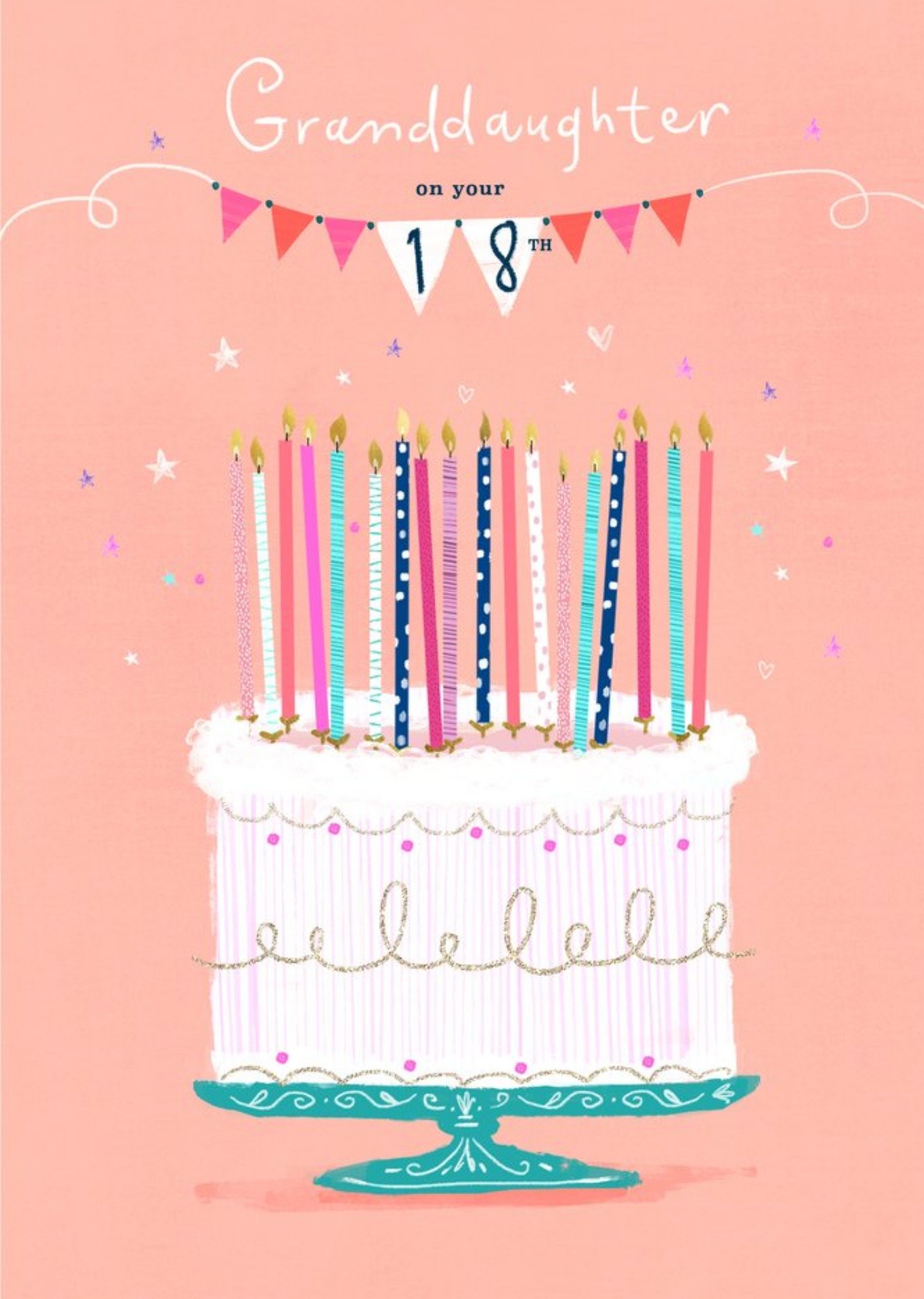 Moonpig Cute Illustration Cake With Candles Granddaughter On Your 18th Birthday Card