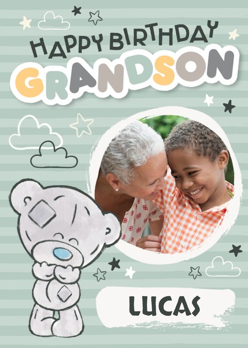 Tiny Tatty Teddy Happy Birthday Grandson Photo Upload Card