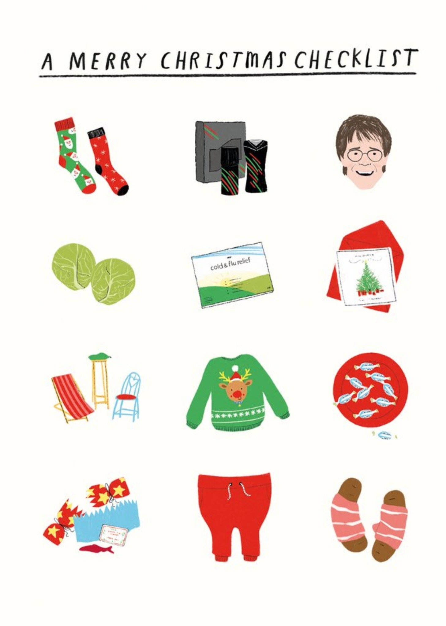 Moonpig Pigment 20th Century Icons A Merry Christmas Checklist Card
