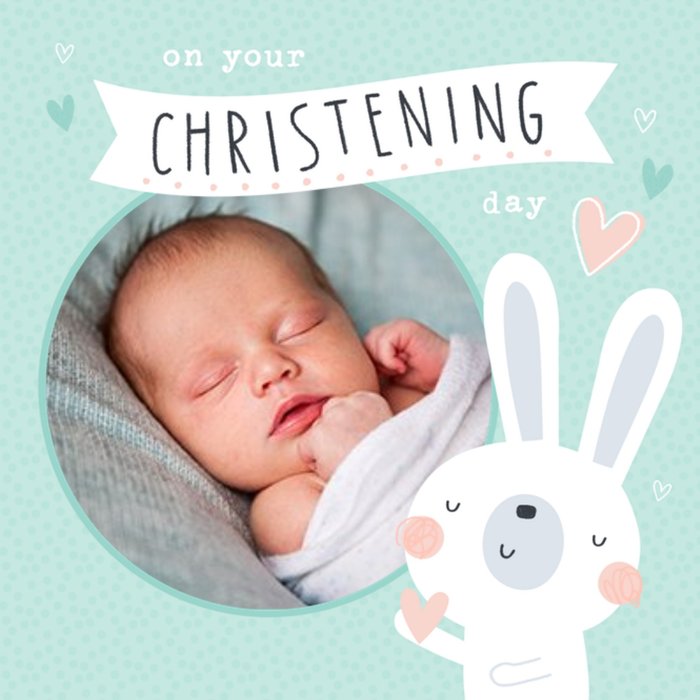 Sorcha Faulkner Illustrated Christening Cute Photo Upload Card