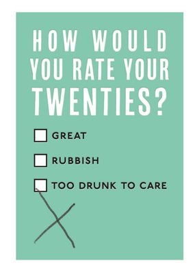 Green Typographic Funny Twenties Rating Check Box Birthday Card