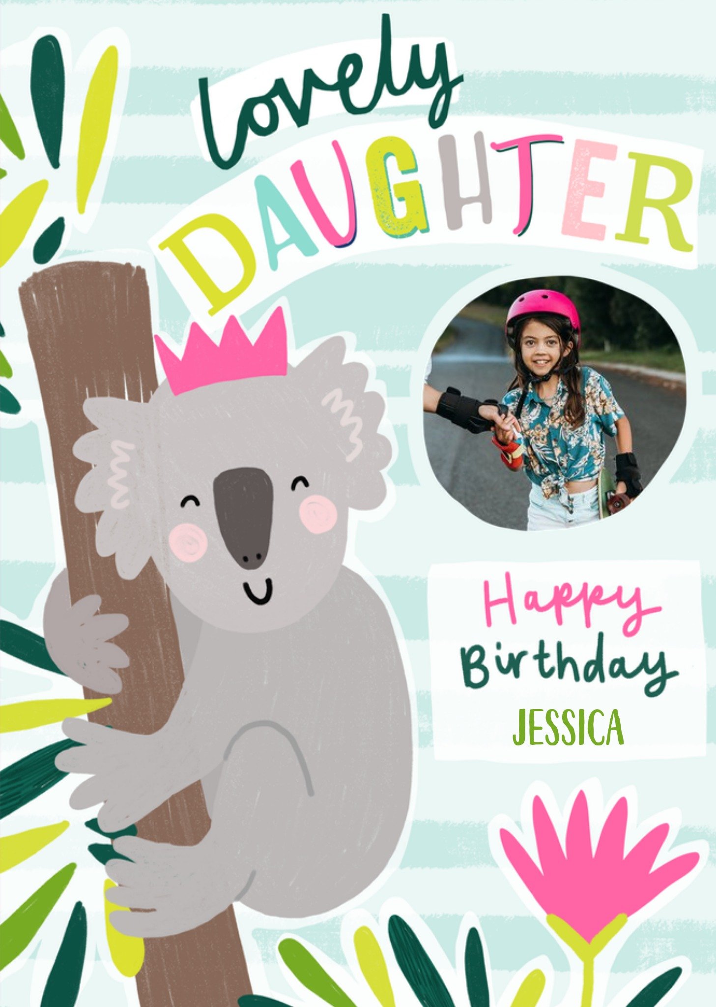 Moonpig Party Pals Illustrated Koala Customisable Photo Upload Daughter Birthday Card