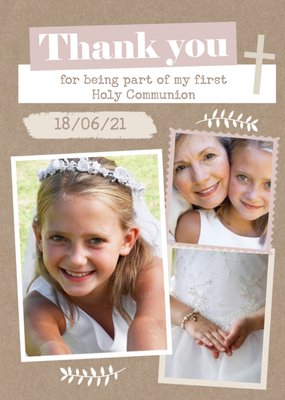 Craft Paper Style Photo Upload Thank You First Holy Communion Card