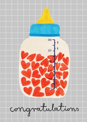 New Baby Bottle Illustrated Congratulations Card