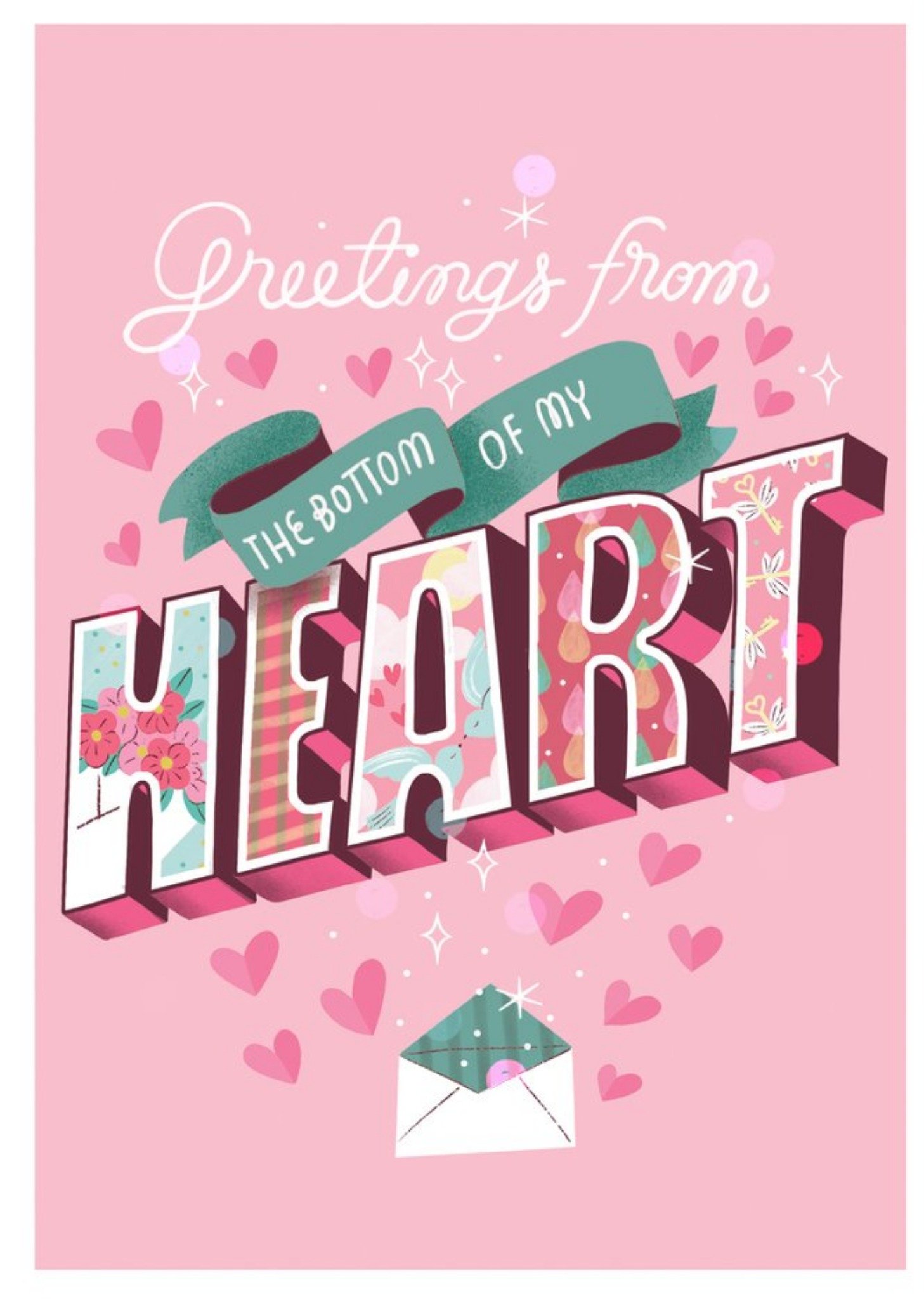 Moonpig Retro 3D Typography Surrounded By Hearts On A Pink Background Valentine's Day Card