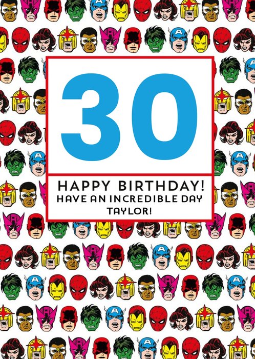 Marvel Superheroes Incredible 30th Birthday Card