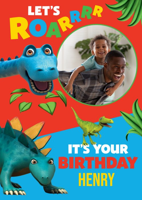 Dinosaur Roar Photo Upload Birthday Card