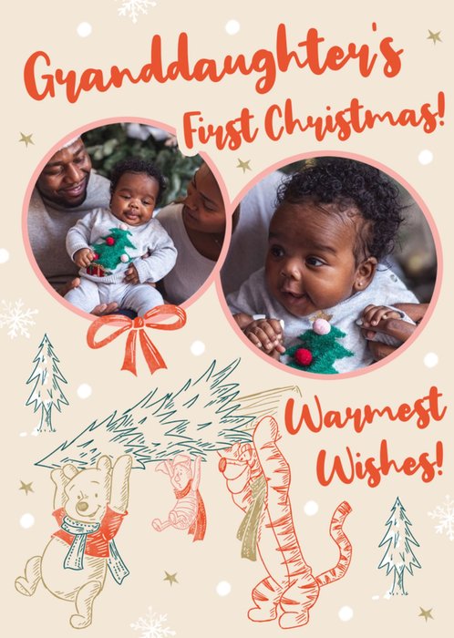 Winnie The Pooh Granddaughter's First Christmas Photo Upload Card