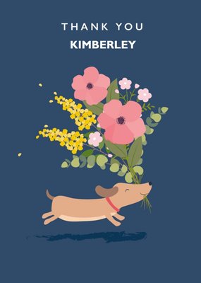 Blue Sausage Dog Bouquet Thank You Card