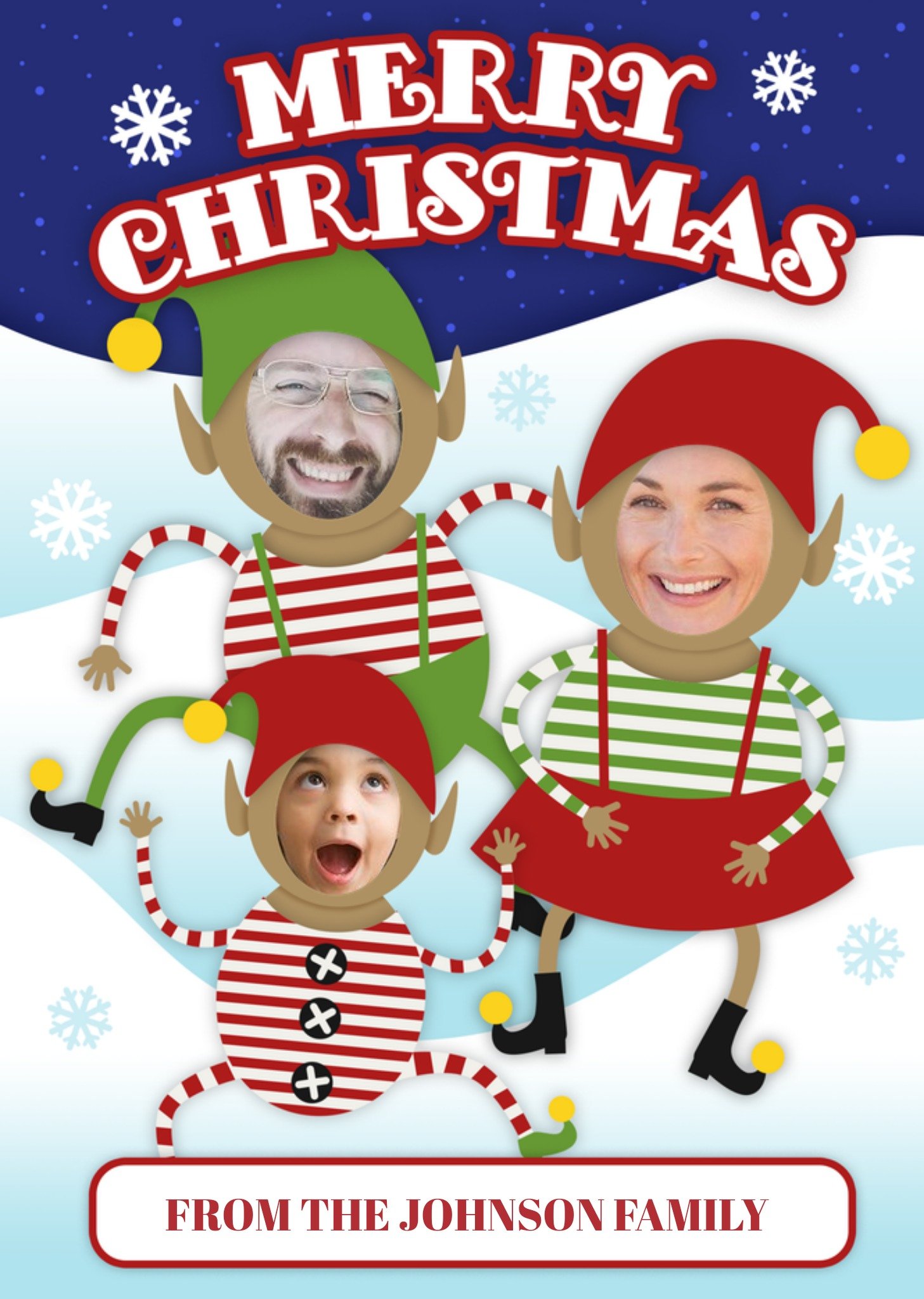 Moonpig Santa Elves Face Photo Upload Christmas Card